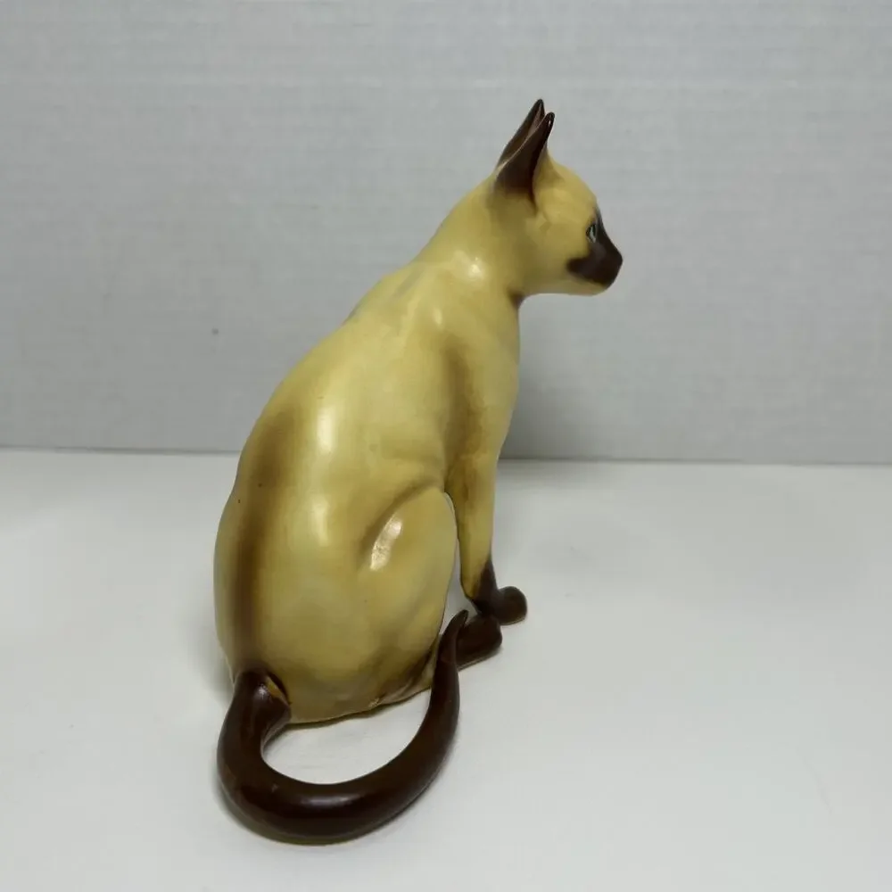 Vtg Ceramic Siamese Cat Hand Painted Choc Point 5.5